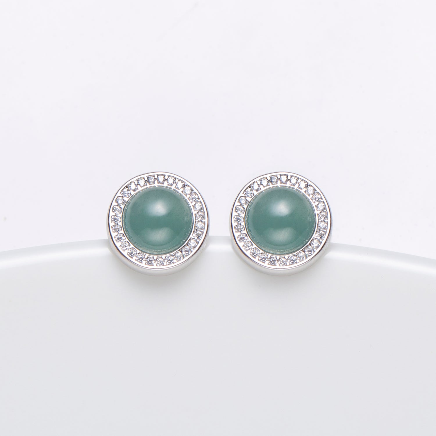 Natural Jadeite Jade Cabochon Round Cut Stud Earrings