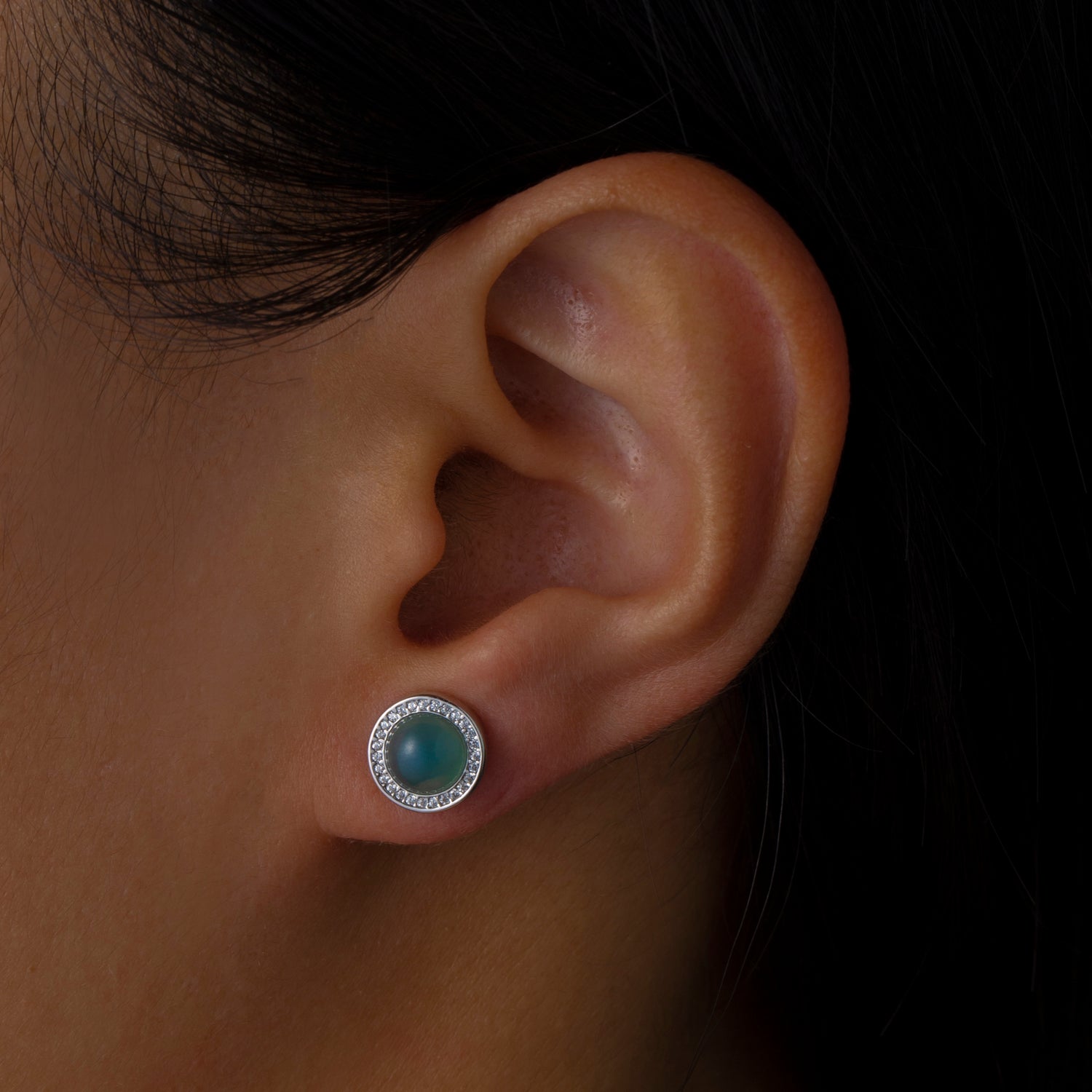 Natural Jadeite Jade Cabochon Round Cut Stud Earrings