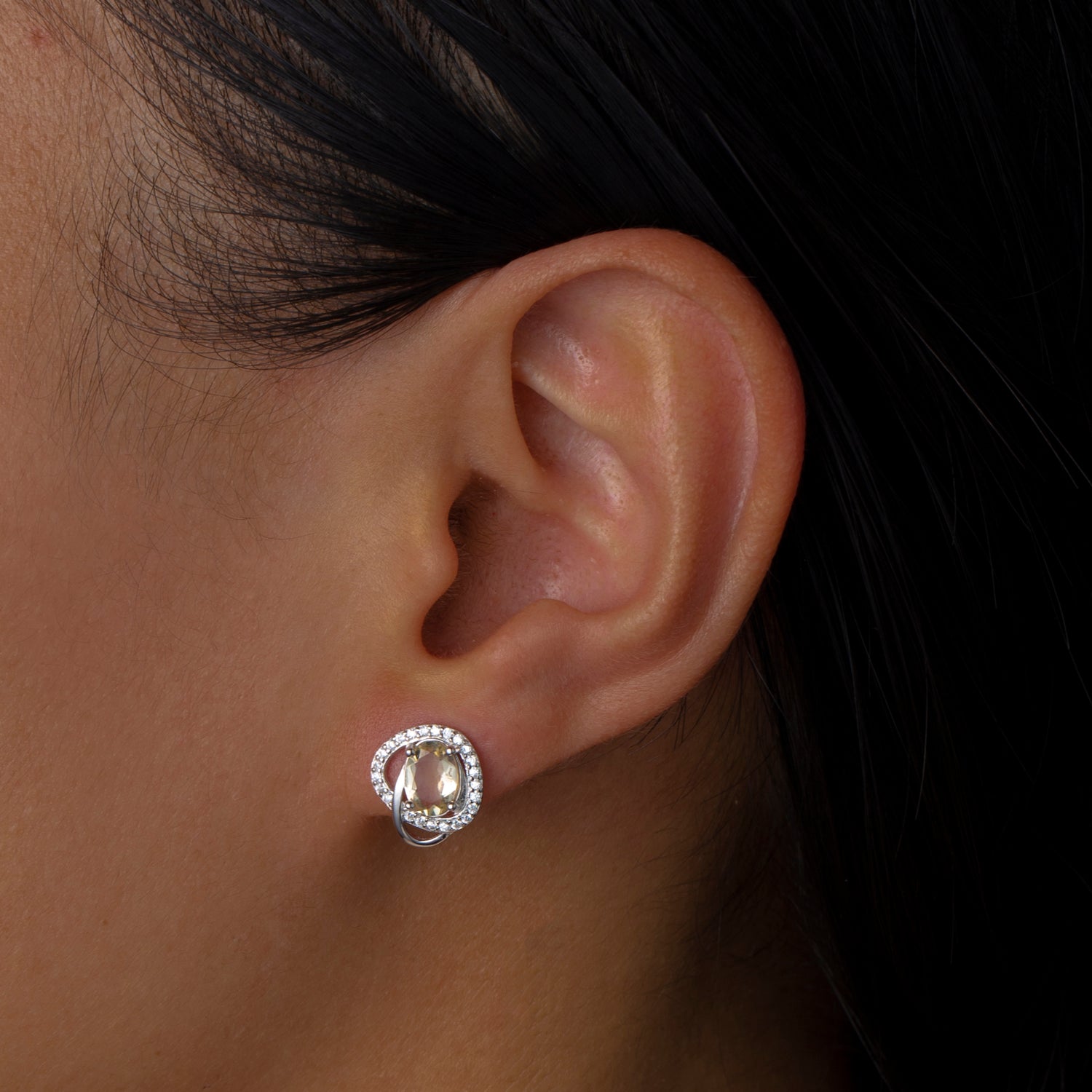 Natural Oval Lemon Quartz Sterling Silver Stud Earrings