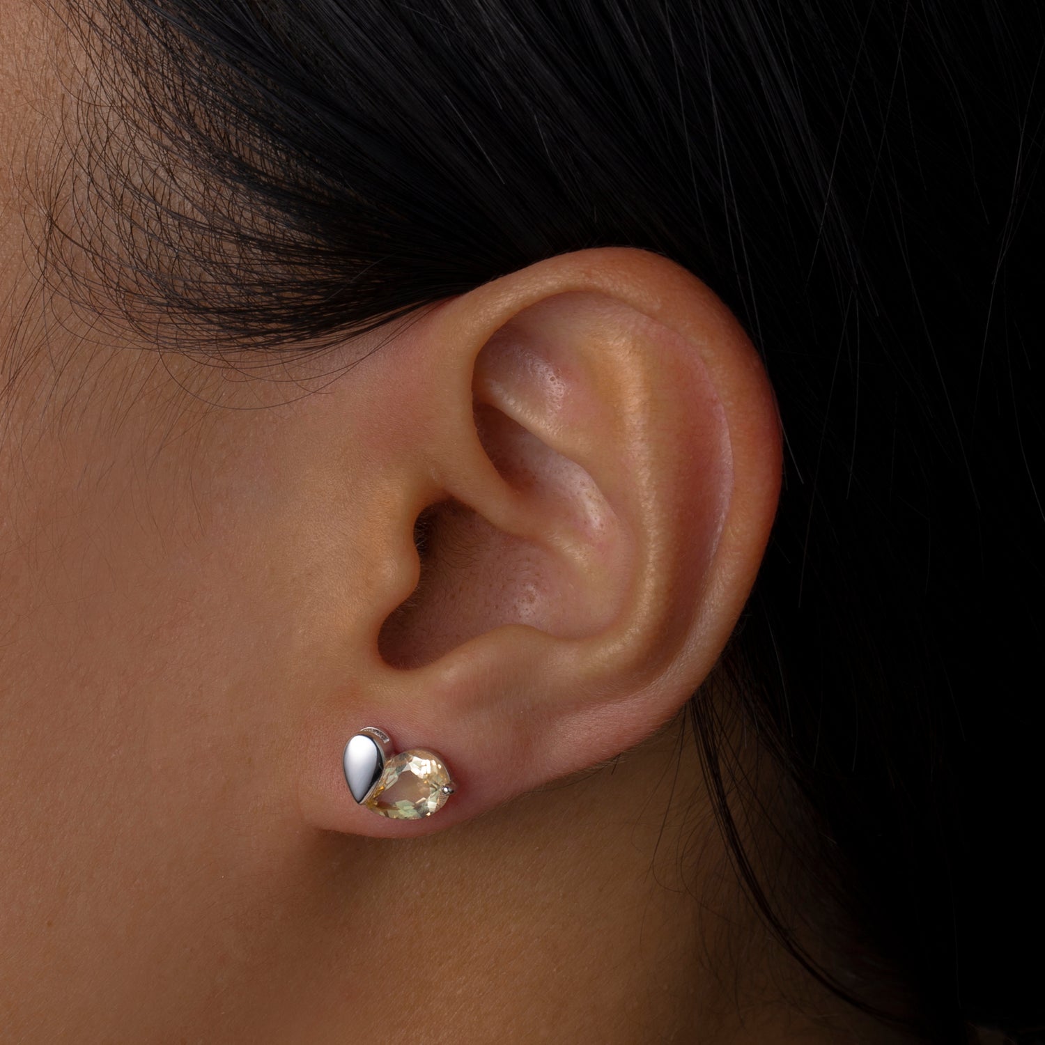 Natural Lemon Quartz Sterling Silver Heart Stud Earrings