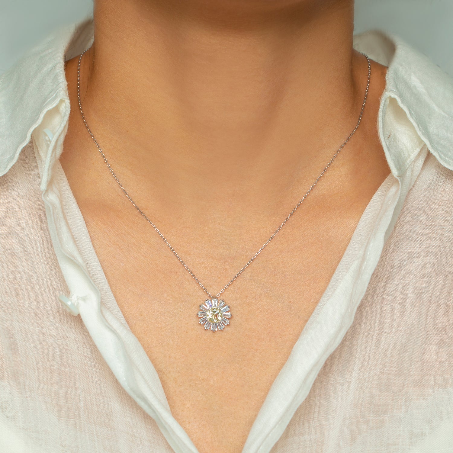 Natural Lemon Quartz Round Cut Necklace