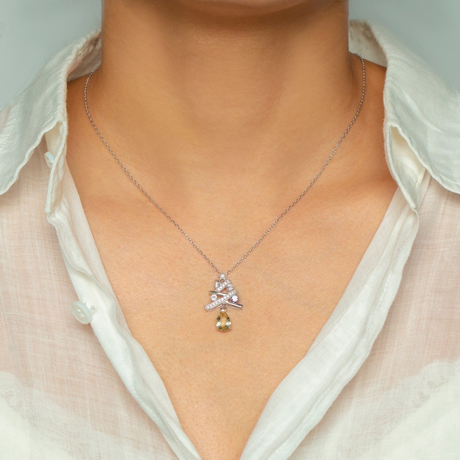 Natural Lemon Quartz Pear Cut Necklace