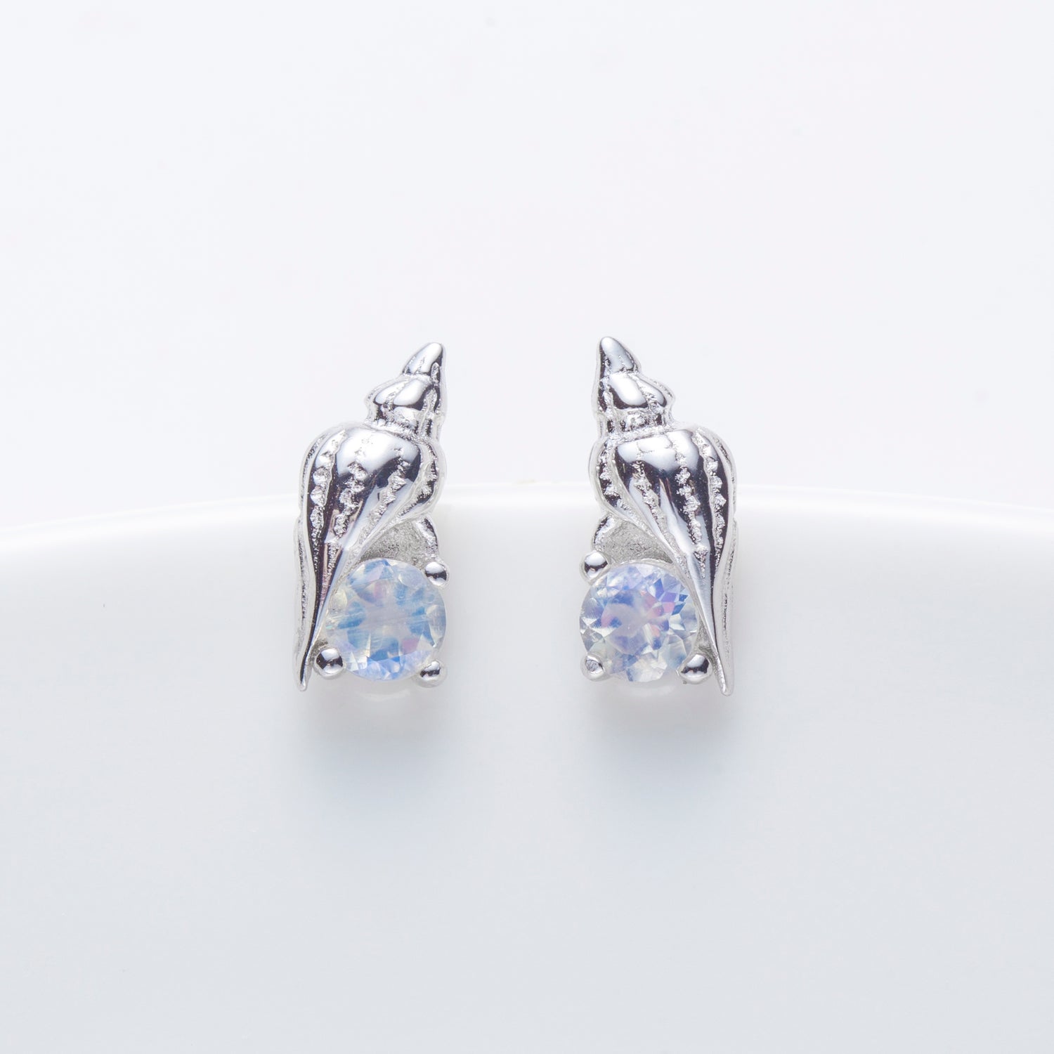 Natural Moonstone Conch Sterling Silver Stud Earrings