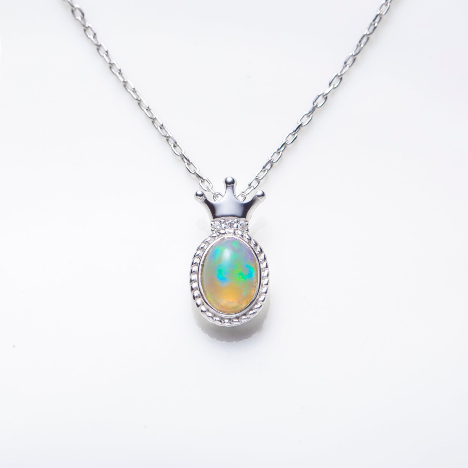 Tiny Crown Opal Necklace in Sterling Silver