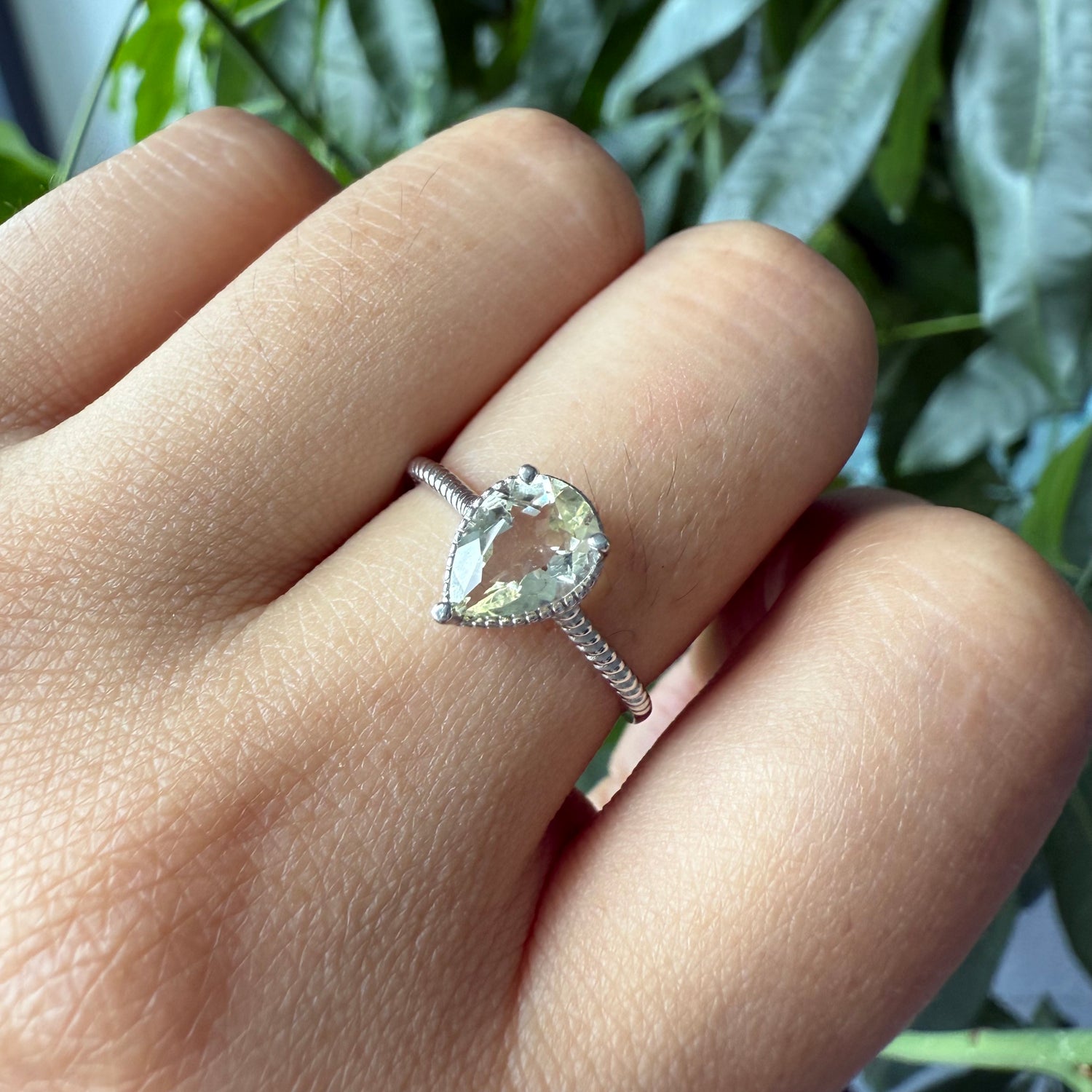 Natural Pear Shape Lemon Quartz Ring