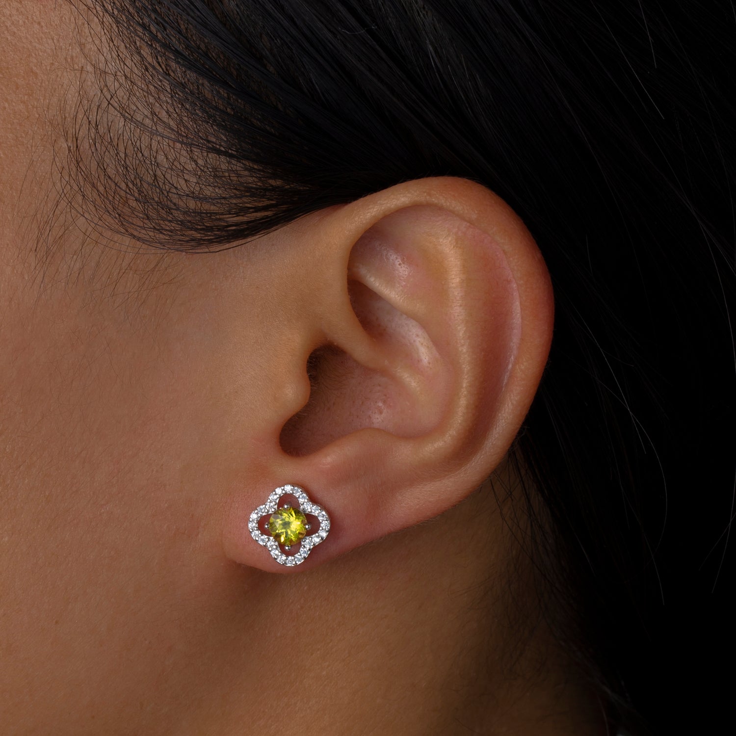 Natural Peridot Sterling Silver Clover Stud Earrings