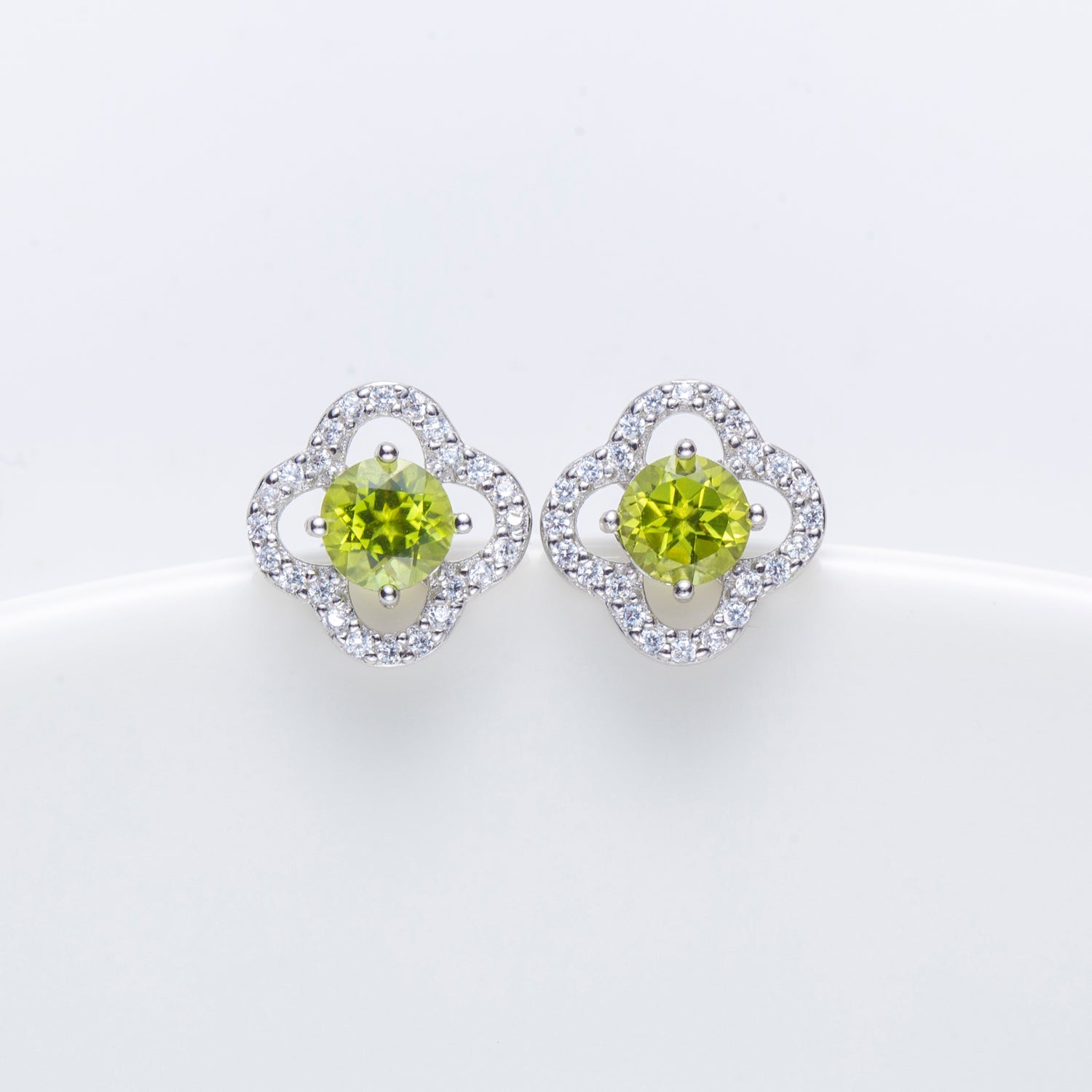 Natural Peridot Sterling Silver Clover Stud Earrings