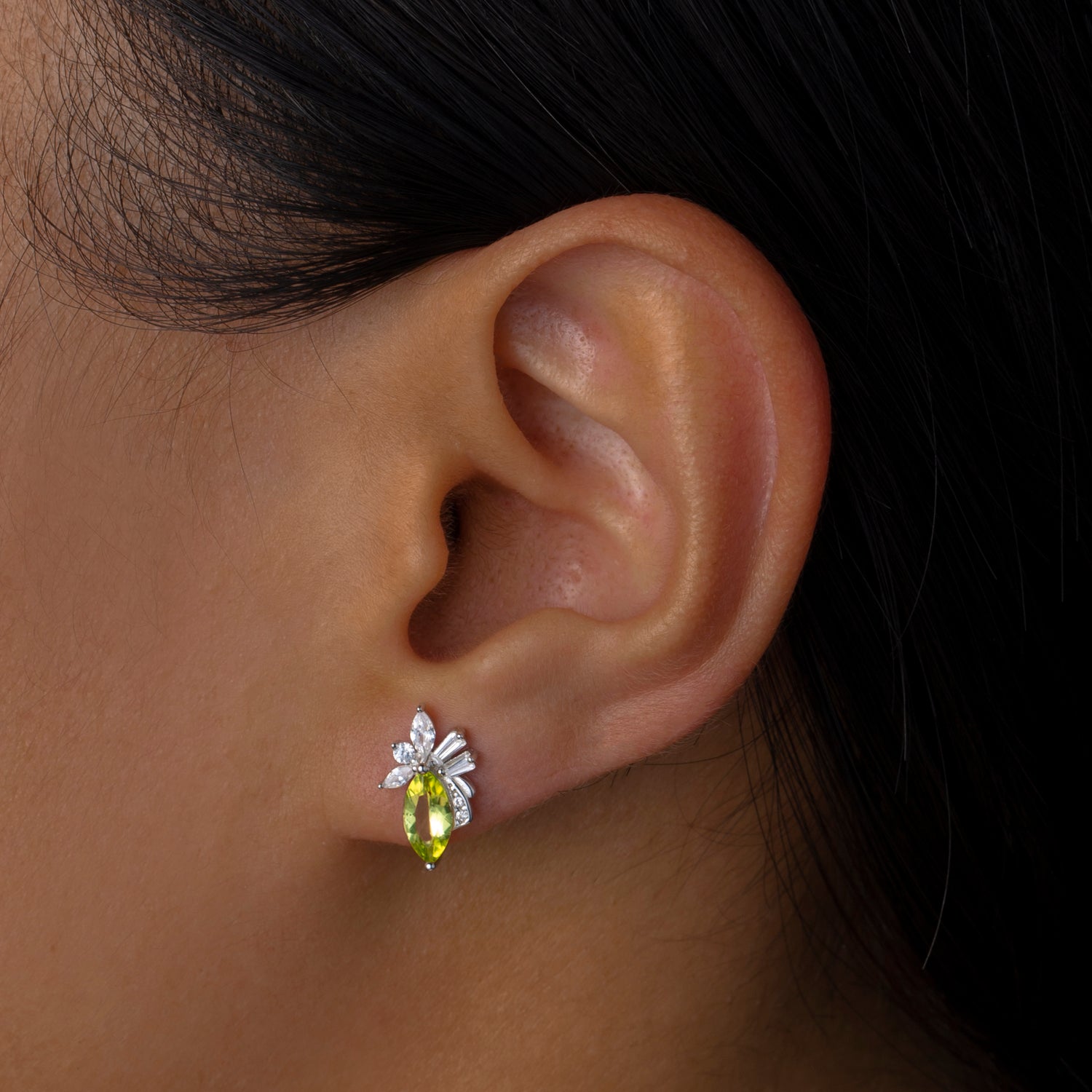 Natural Marquise Peridot Sterling Silver Stud Earrings