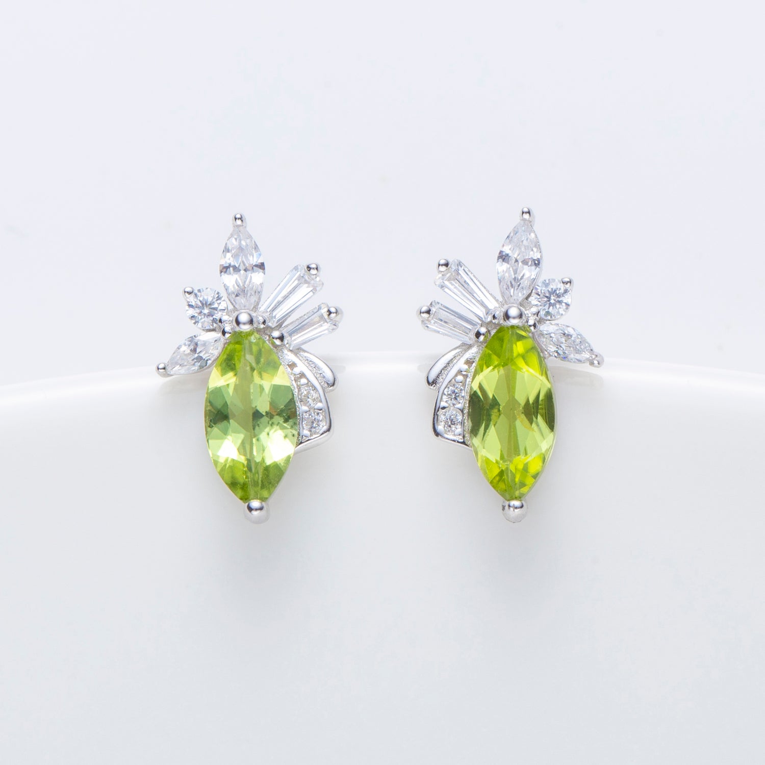 Natural Marquise Peridot Sterling Silver Stud Earrings