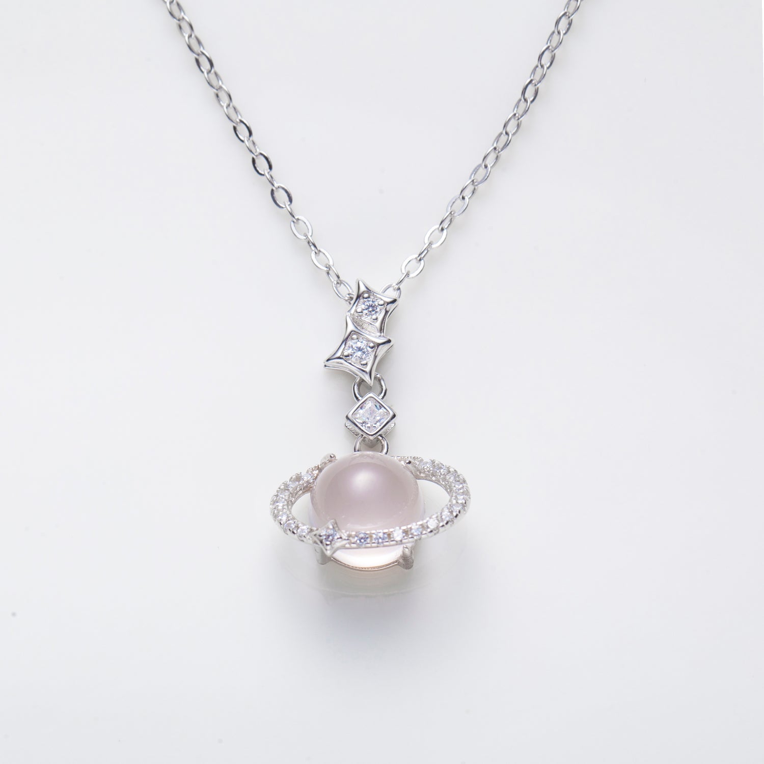 18-Inch Rose Quartz Galaxy Necklace in Sterling Silver