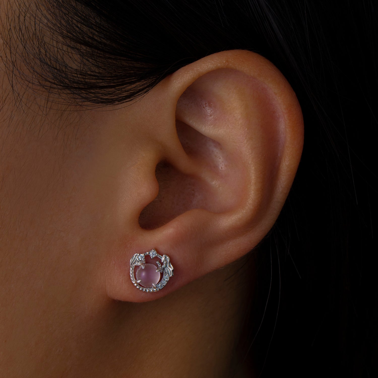 Natural Rose Quartz Cabochon Round Cut Stud Earrings