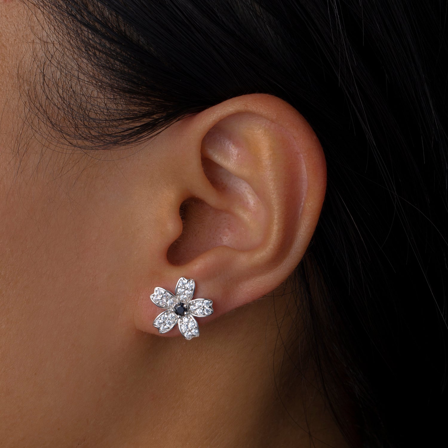 Natural Sapphire Flower Sterling Silver Stud Earrings