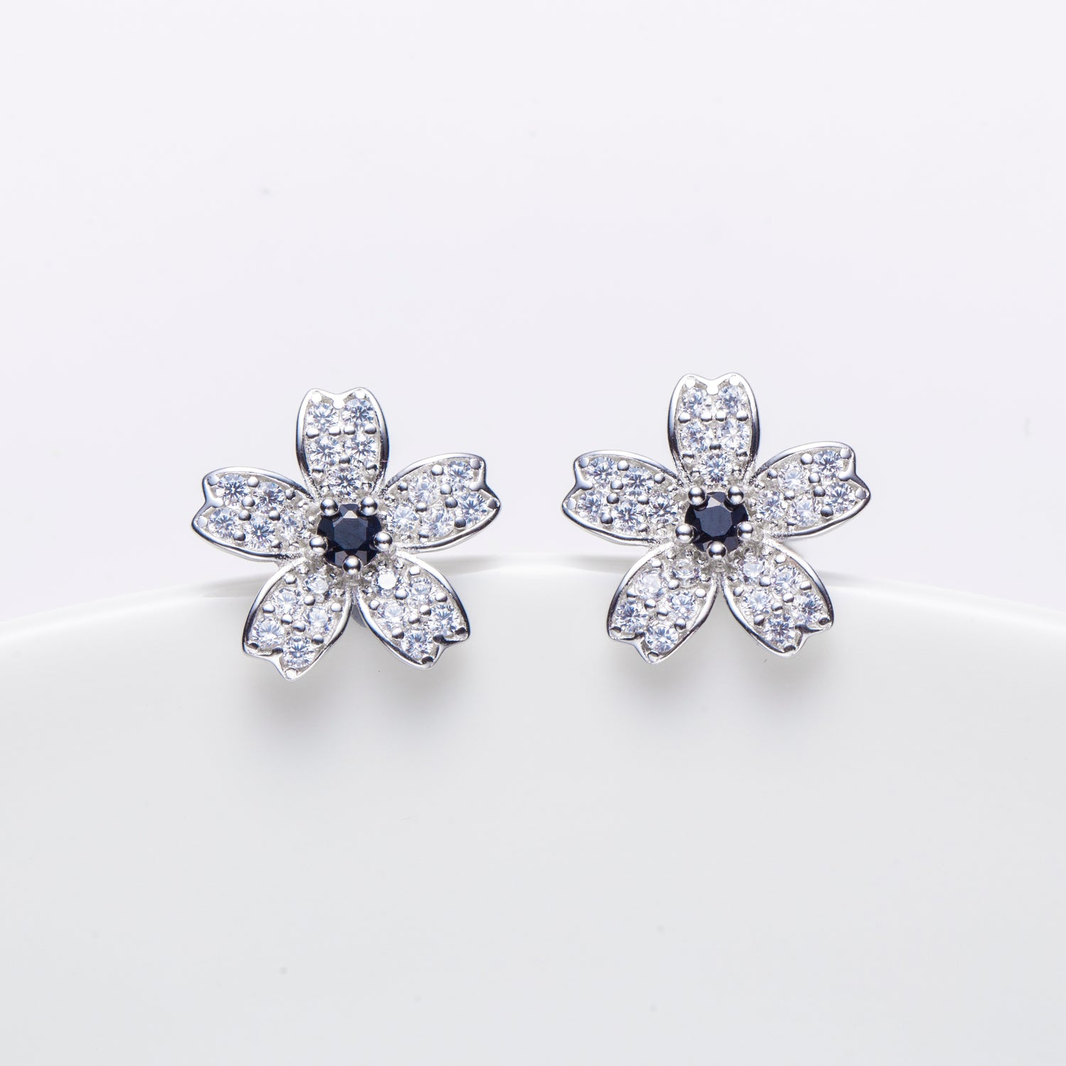 Natural Sapphire Flower Sterling Silver Stud Earrings