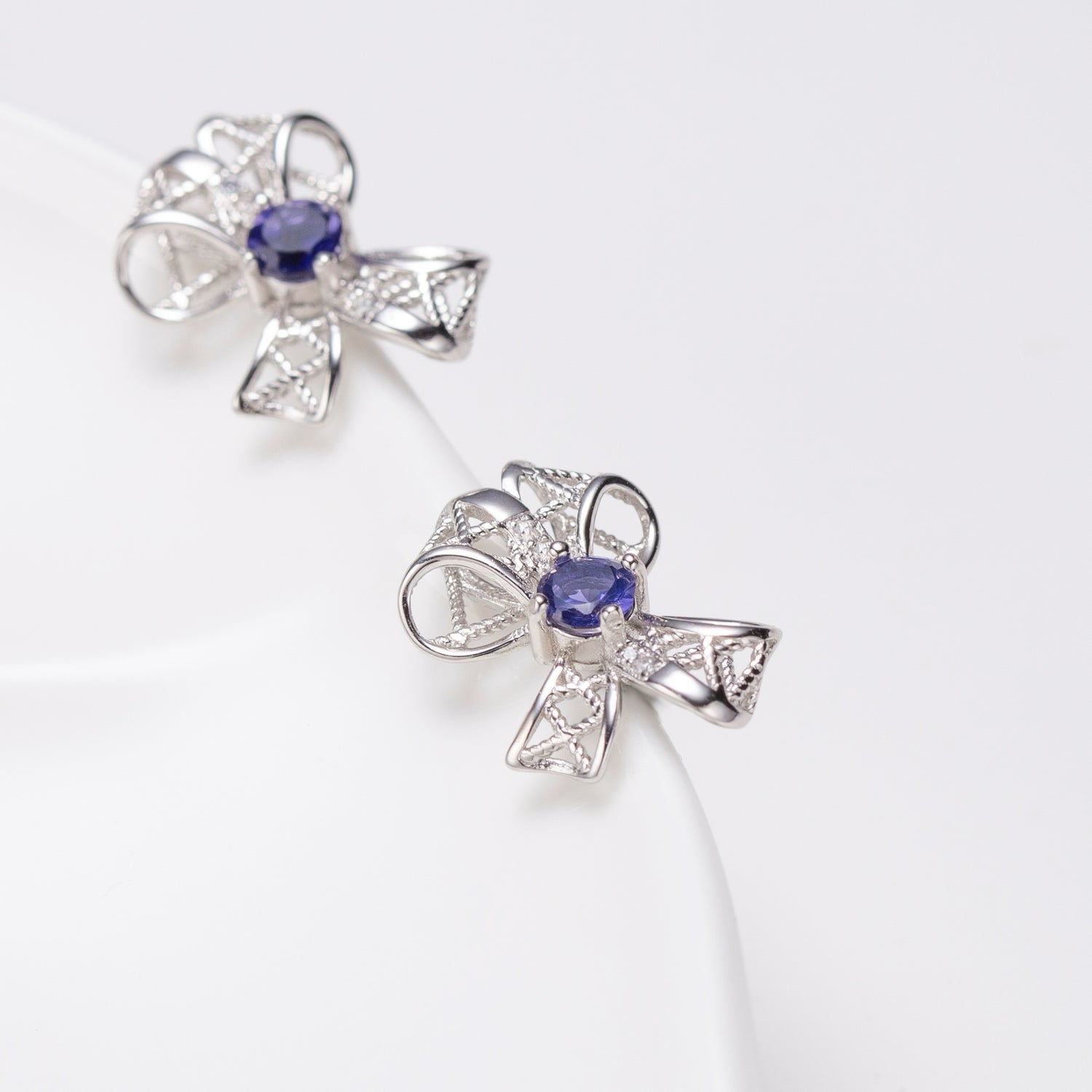 Natural Sapphire Bowknots Sterling Silver Stud Earrings