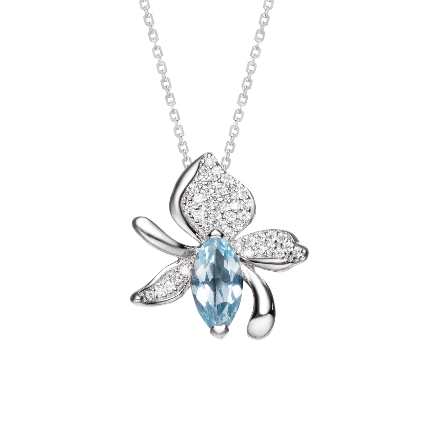 Sky Blue Topaz Sterling Silver Flower Pendant Necklace