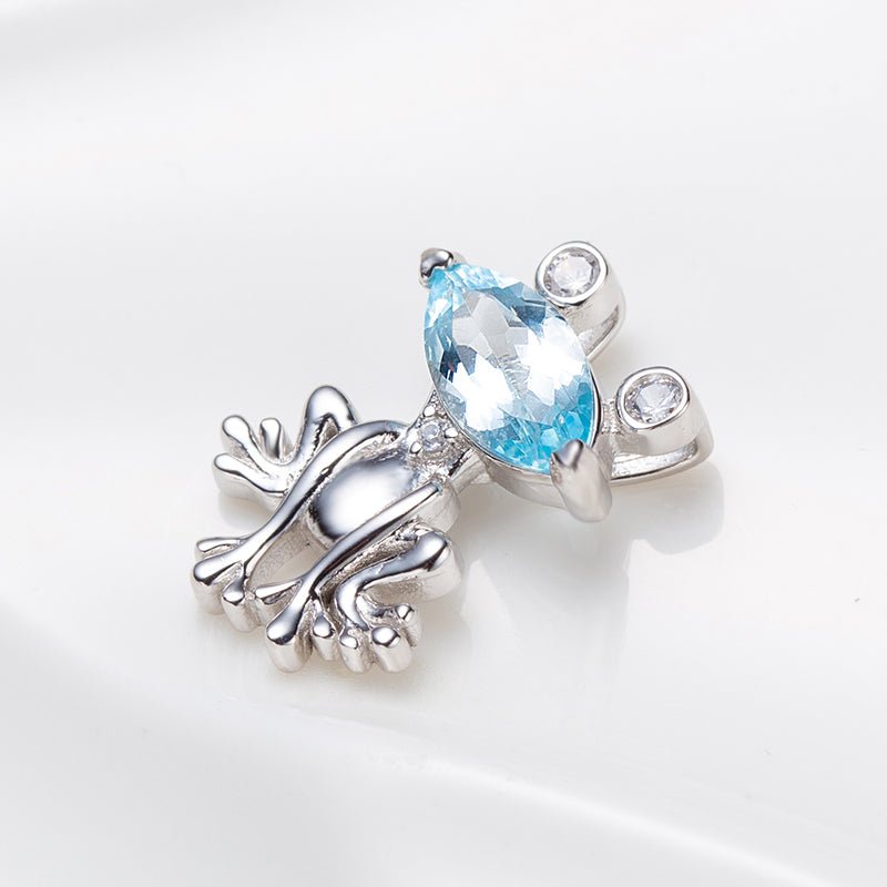Marquise Sky Blue Topaz Sterling Silver Frog Pendant Necklace