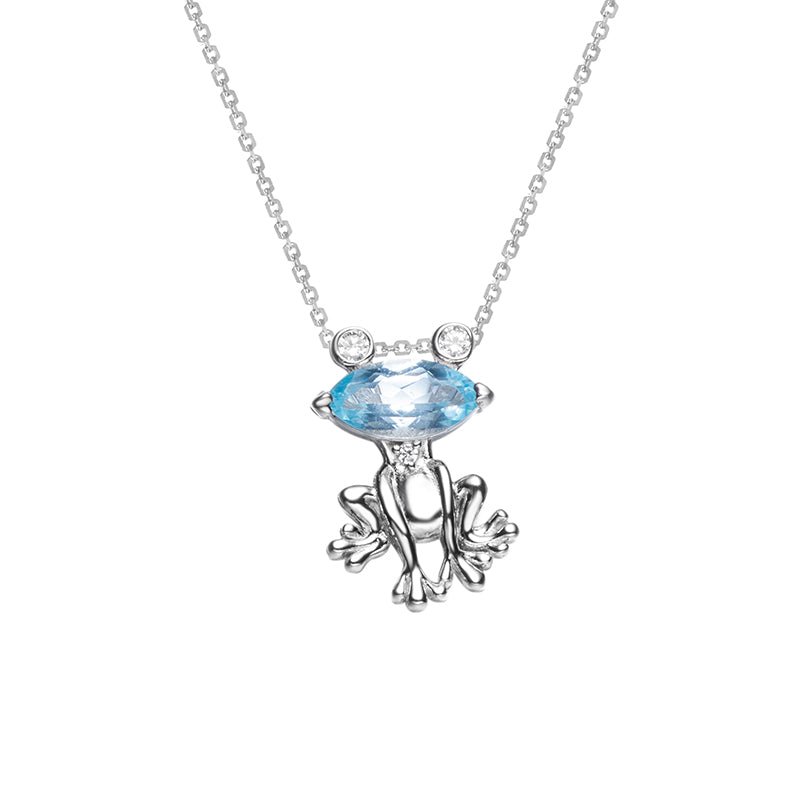 Marquise Sky Blue Topaz Sterling Silver Frog Pendant Necklace