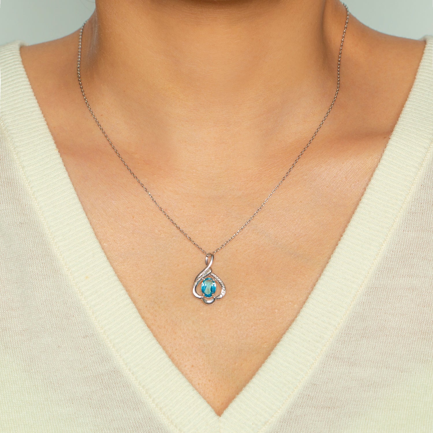 Sky Blue Topaz Sterling Silver Necklace For Women