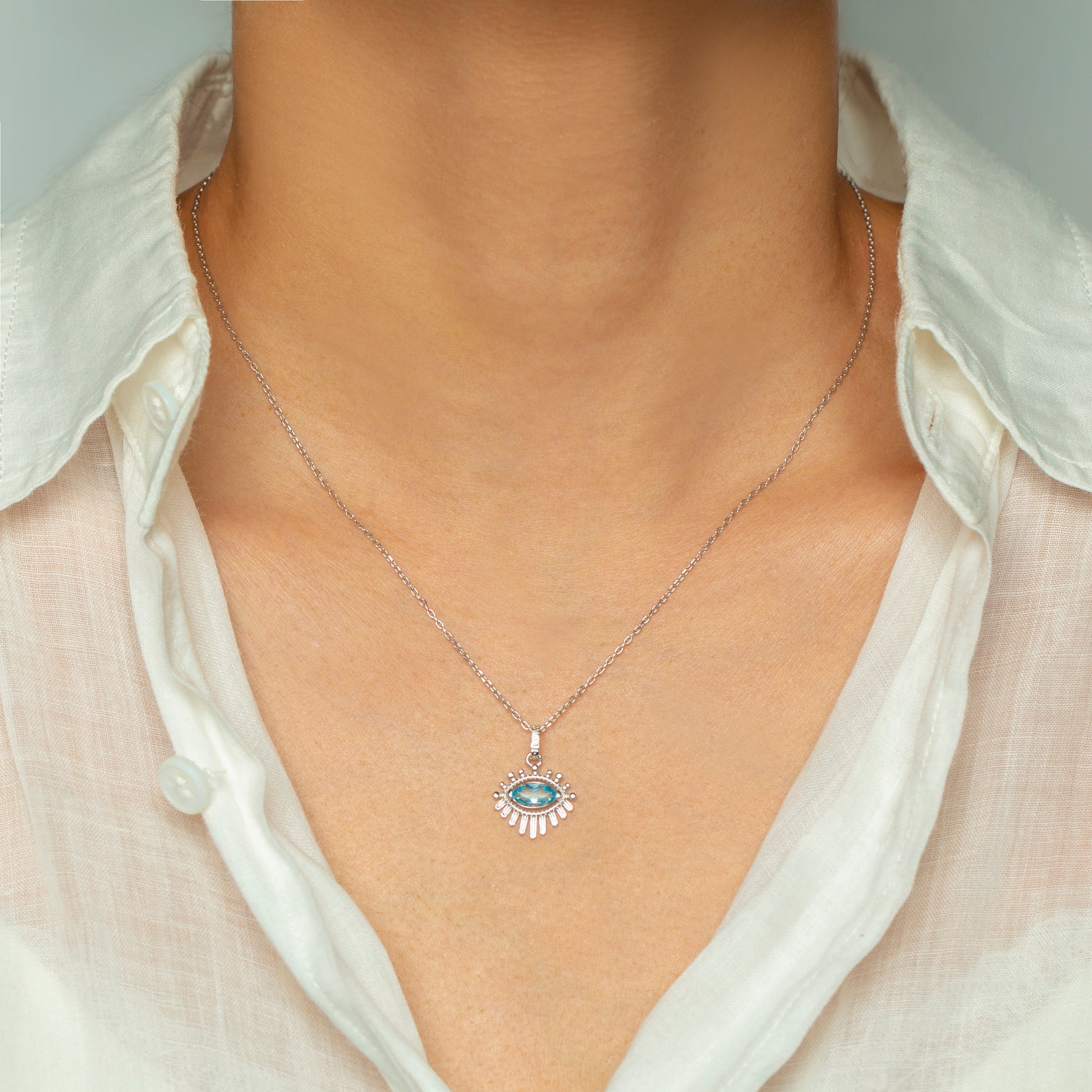 Natural Sky Blue Topaz Marquise Cut Necklace