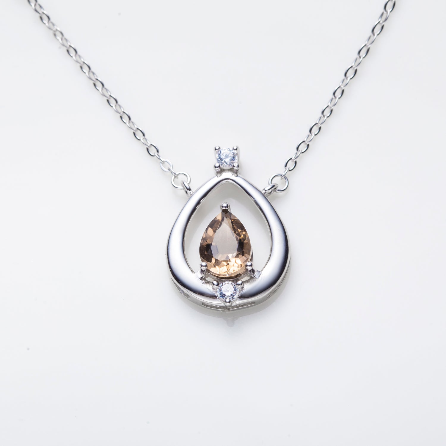 Pear Shape Smoky Quartz Necklace in Sterling Silver