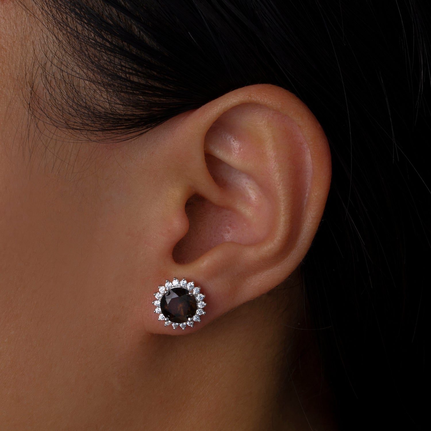 Natural Round Smoky Quartz Sterling Silver Sutd Earrings