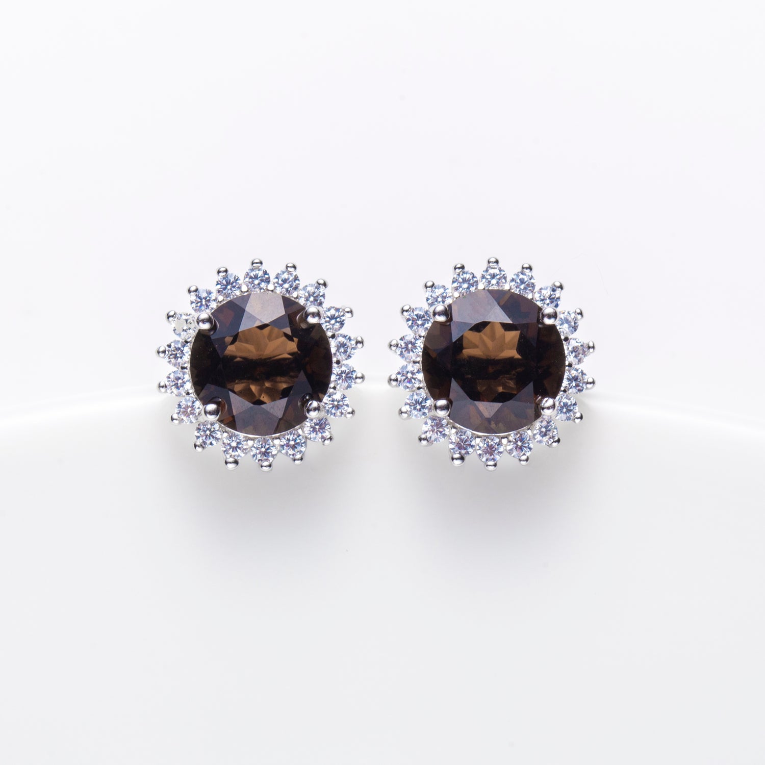 Natural Round Smoky Quartz Sterling Silver Sutd Earrings