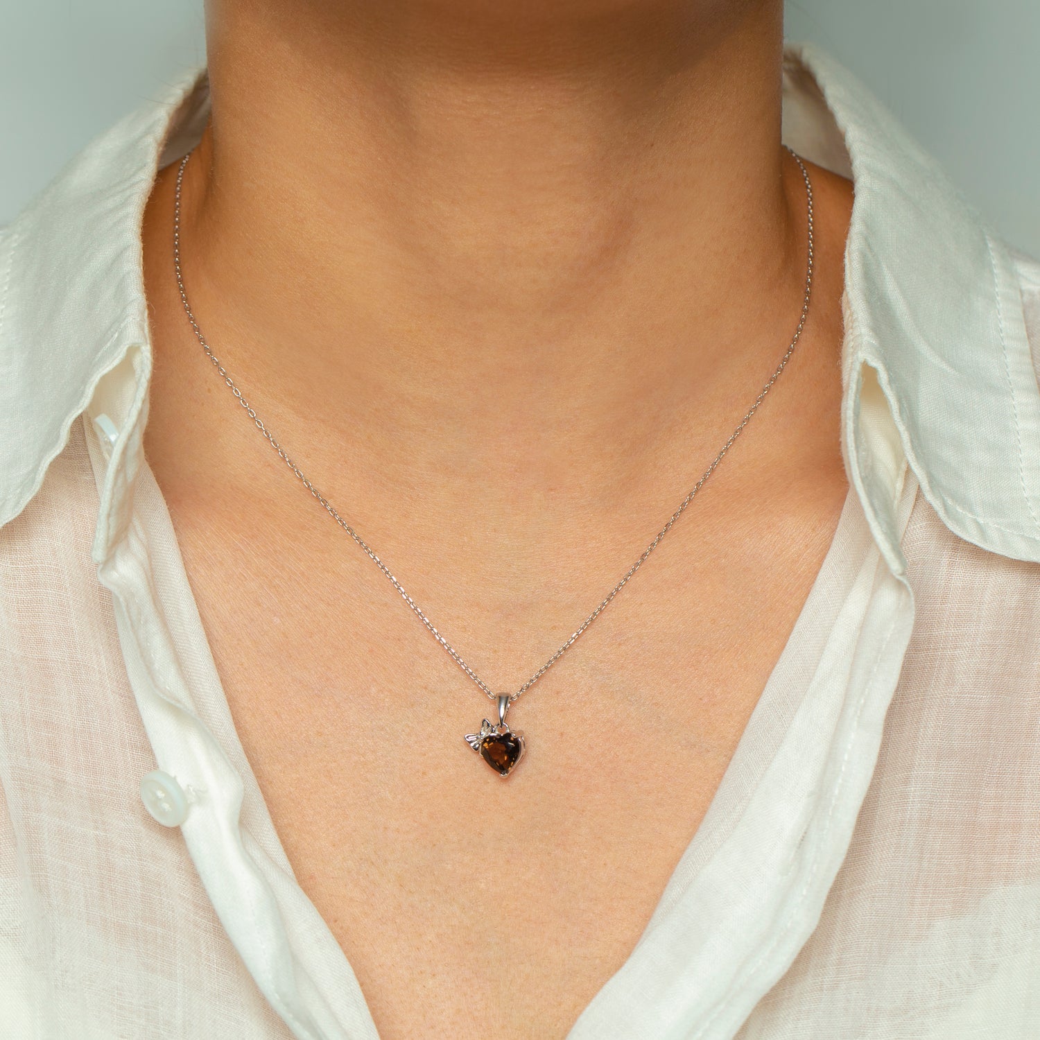 Natural Smoky Quartz Heart Cut Necklace