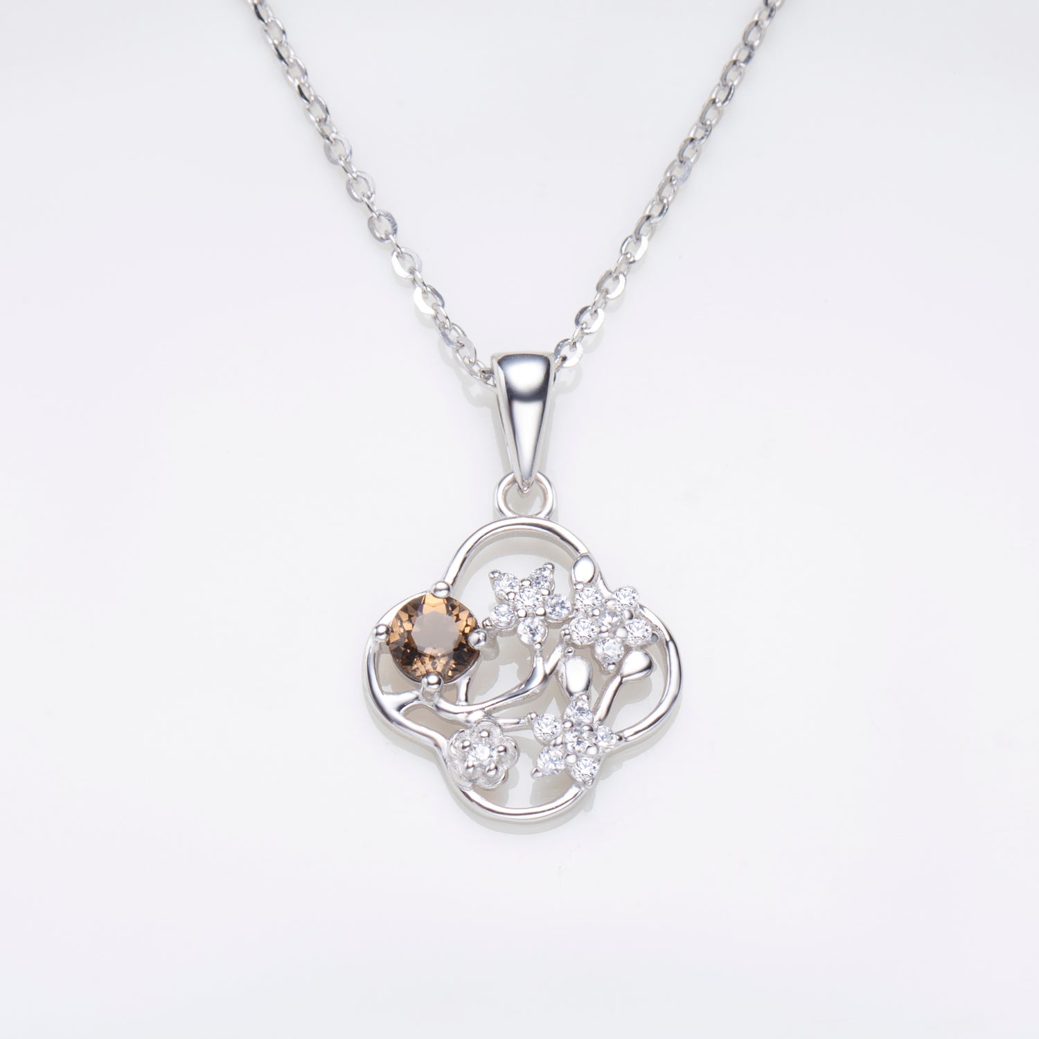 Natural Smoky Quartz Round Cut Necklace