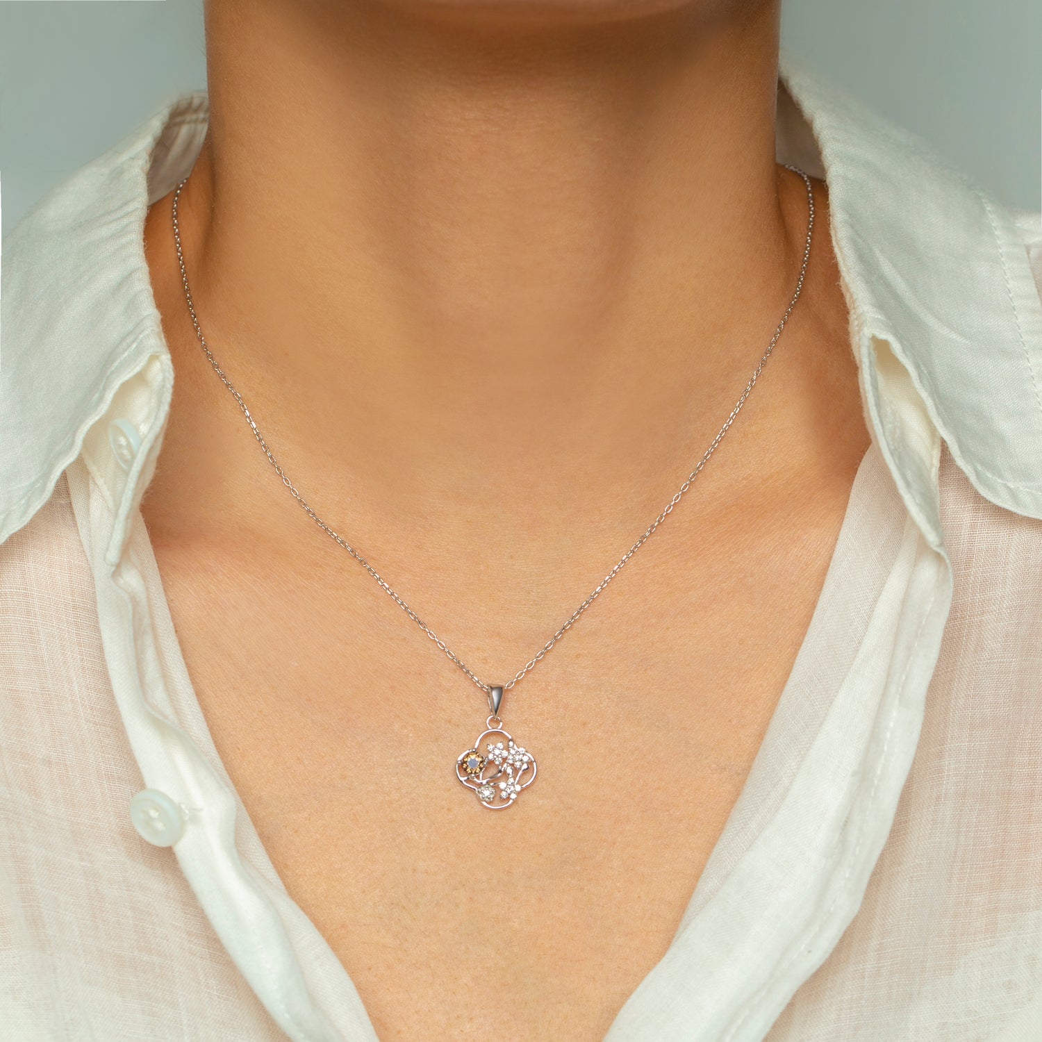 Natural Smoky Quartz Round Cut Necklace