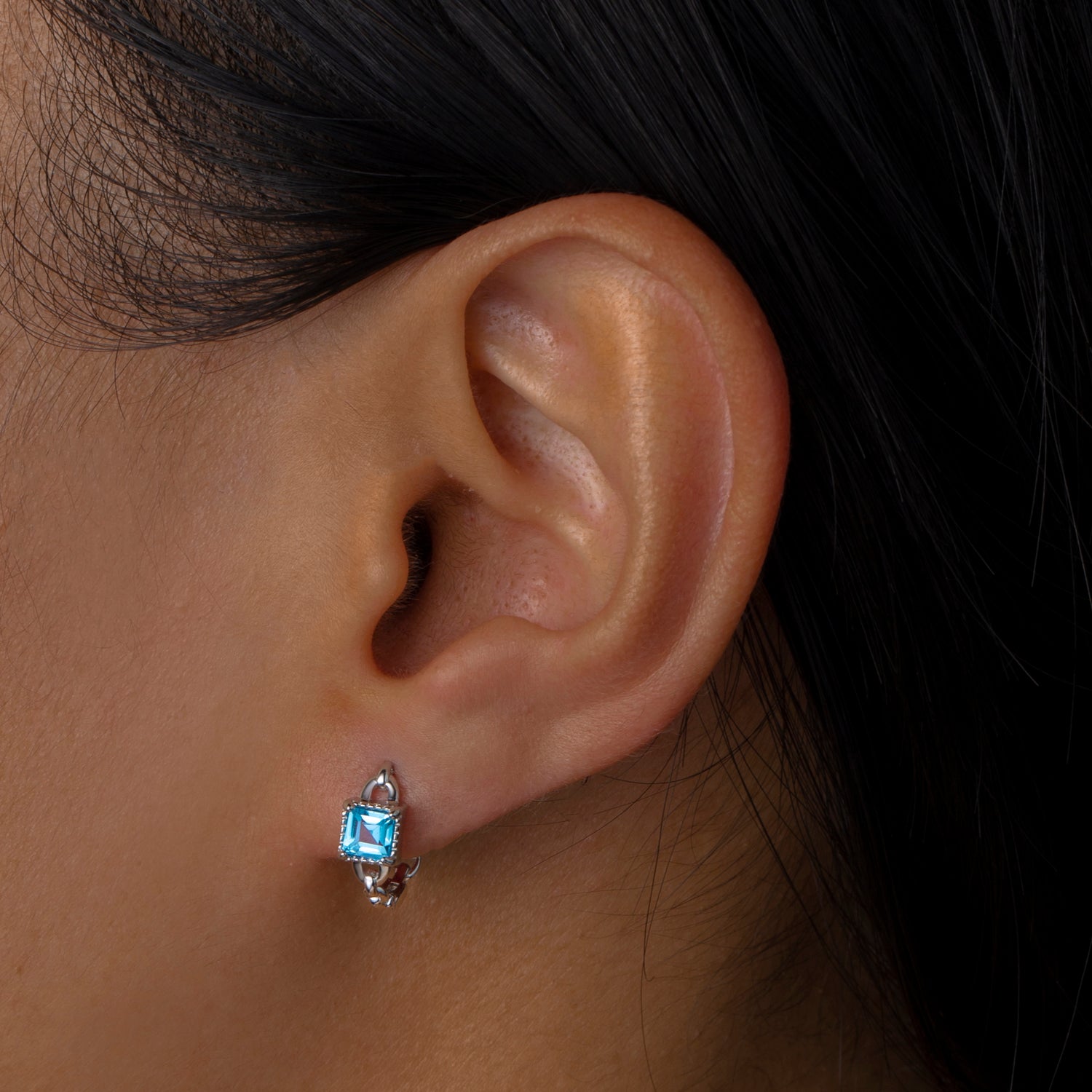Natural Swiss Blue Topaz Sterling Silver Hoop Earrings
