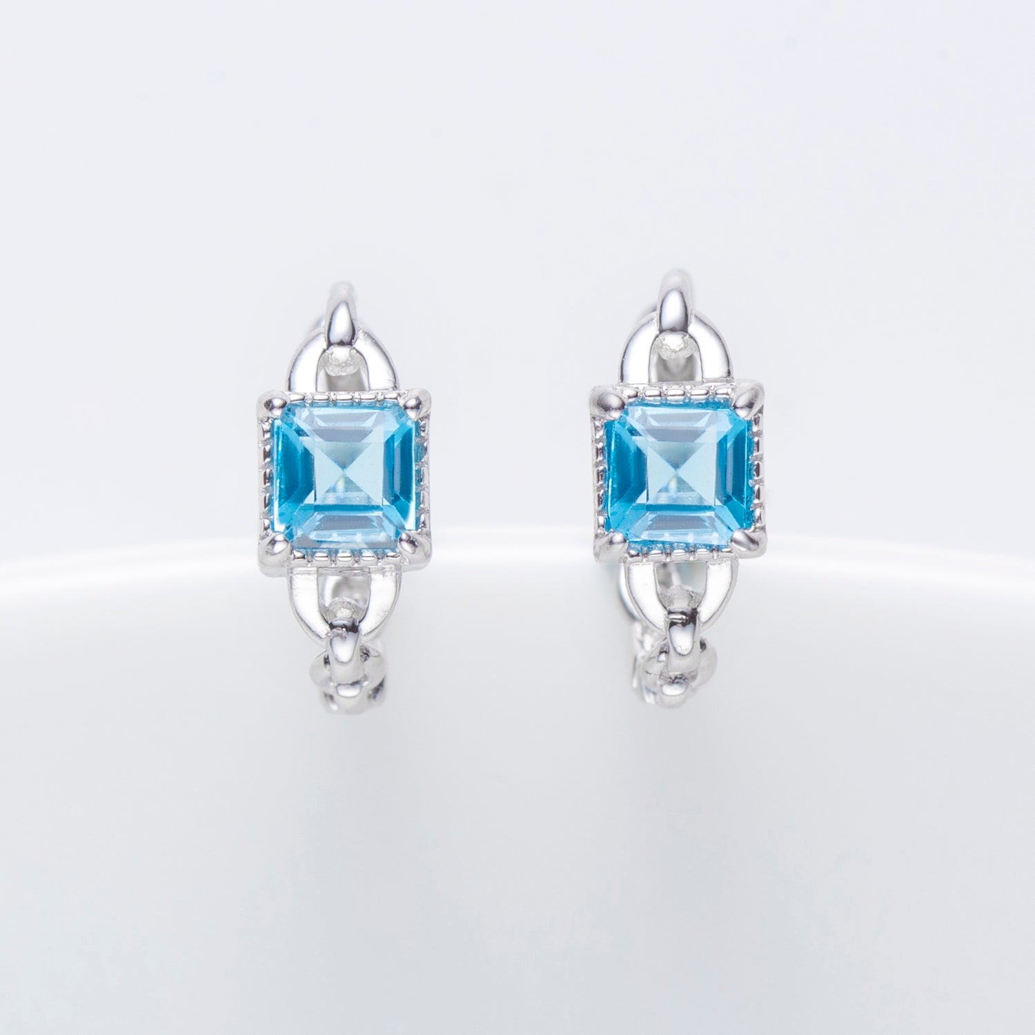 Natural Swiss Blue Topaz Sterling Silver Hoop Earrings