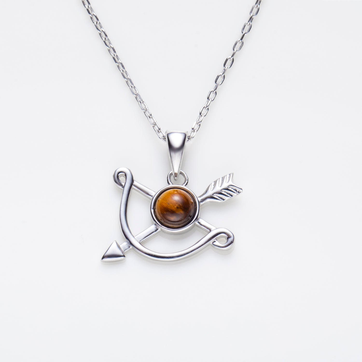 Tiger's Eye Bow and Arrow Pendant Necklace in Sterling Silver