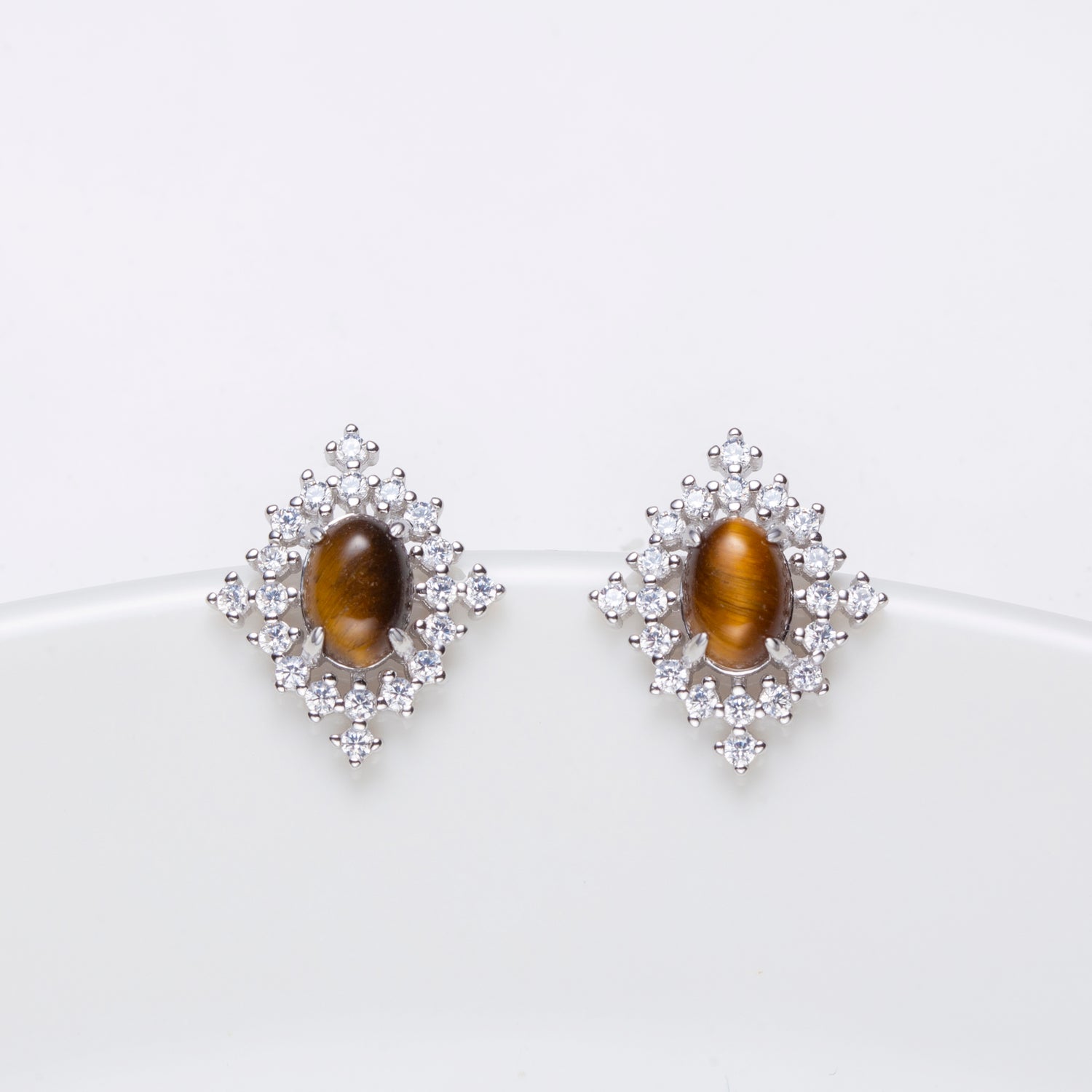 Natural Tiger's Eye Cabochon Oval Cut Stud Earrings