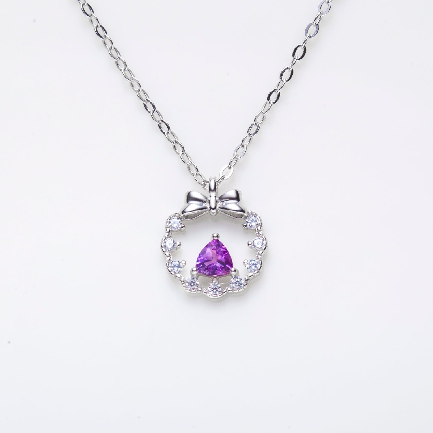 Trillion Cut Amethyst Sterling Silver Necklace with 18" Cable Chain