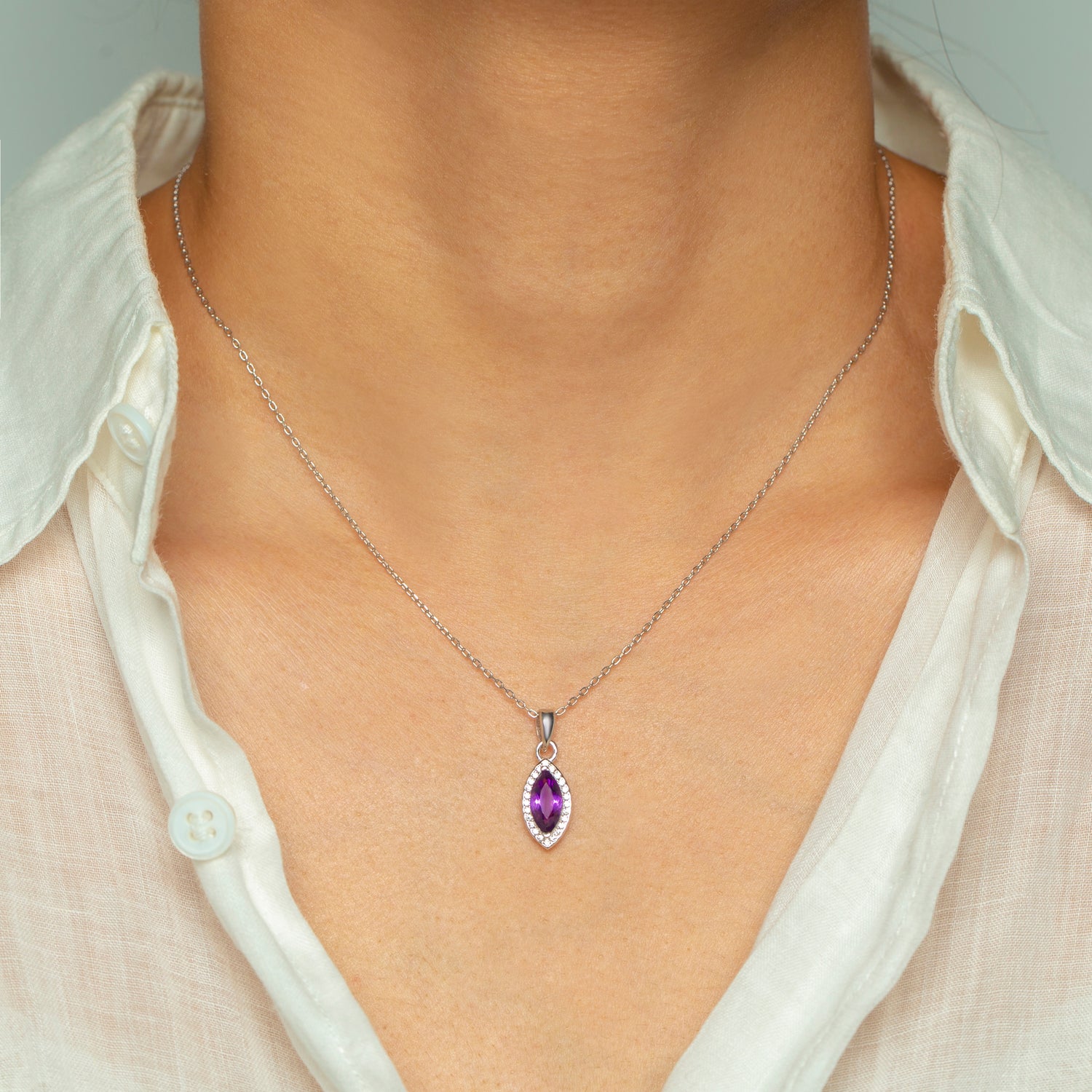 Natural Amethyst Marquise Cut Necklace
