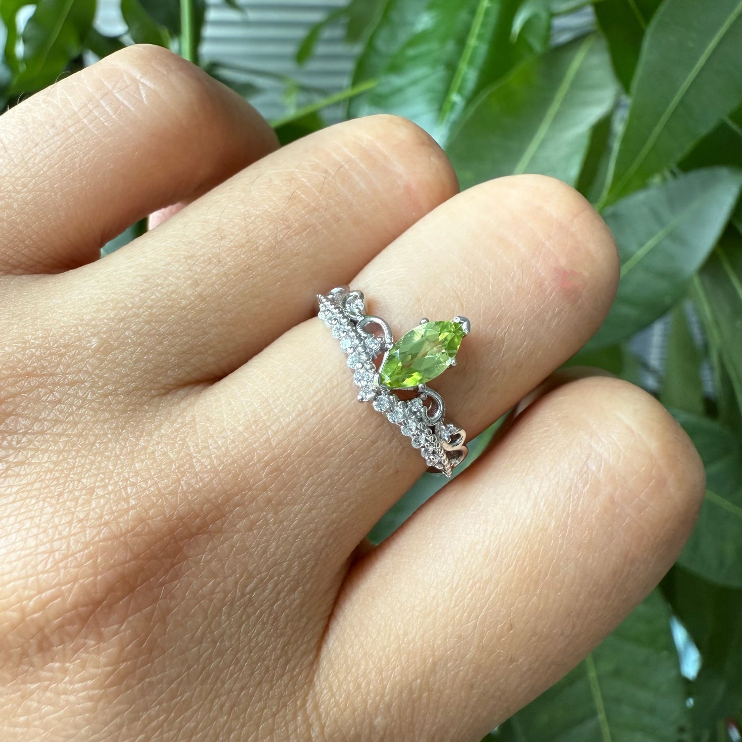 Natural Marquise Peridot Vintage Sterling Silver Ring