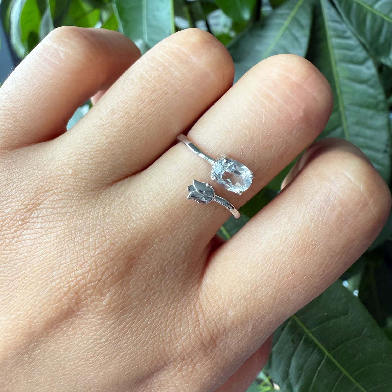 Natural Oval White Topaz 925 Sterling Silver Ring