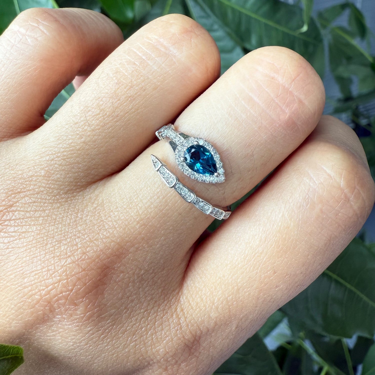 Natural Pear London Blue Topaz Sterling Silver Ring