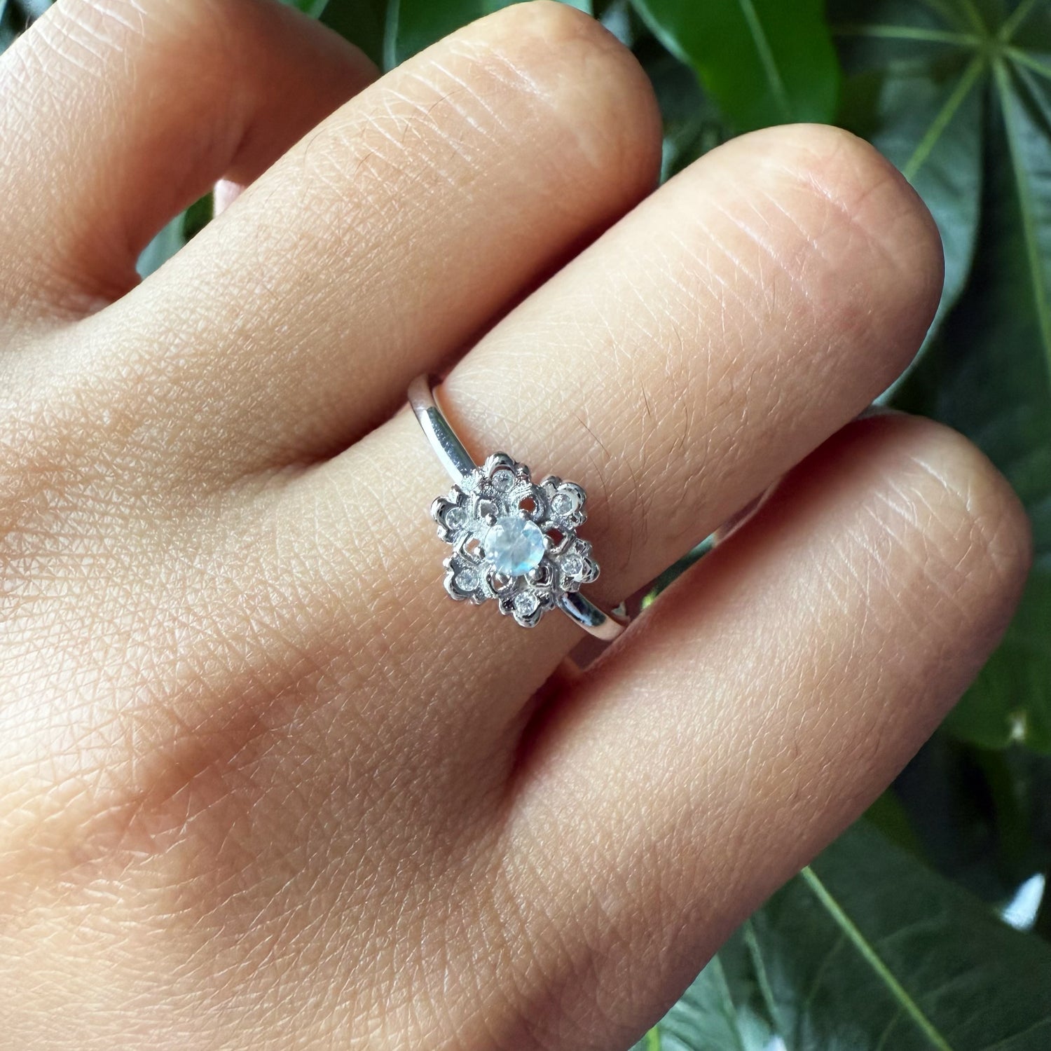 Natural Round Moonstone Sterling Silver Ring