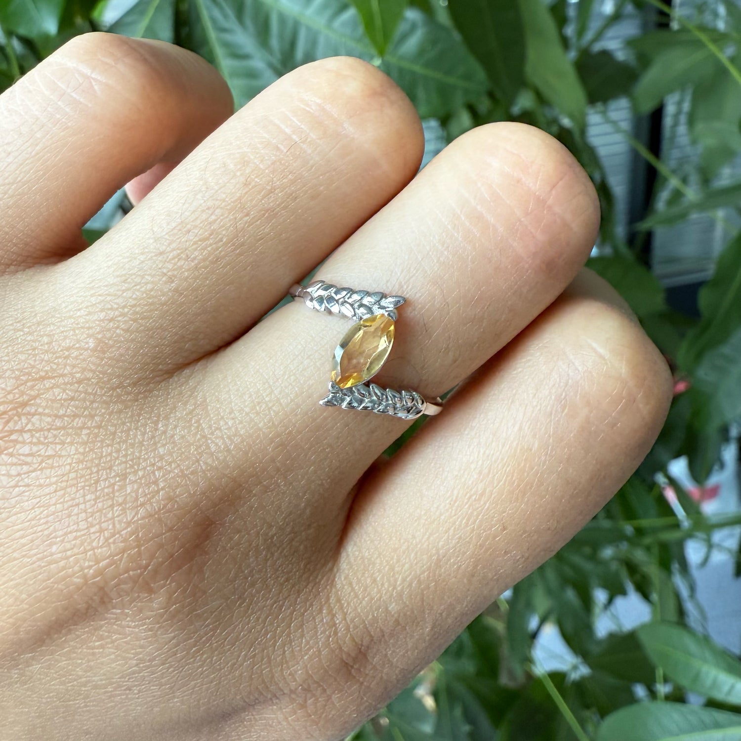 Natural Marquise Citrine Wheat Sterling Silver Ring
