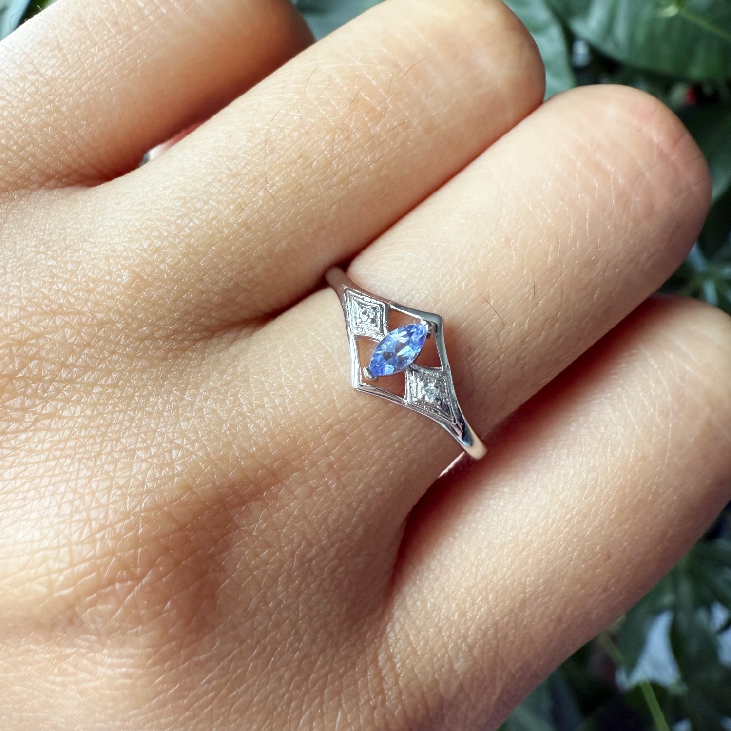 Natural Marquise Tanzanite Sterling Silver Ring