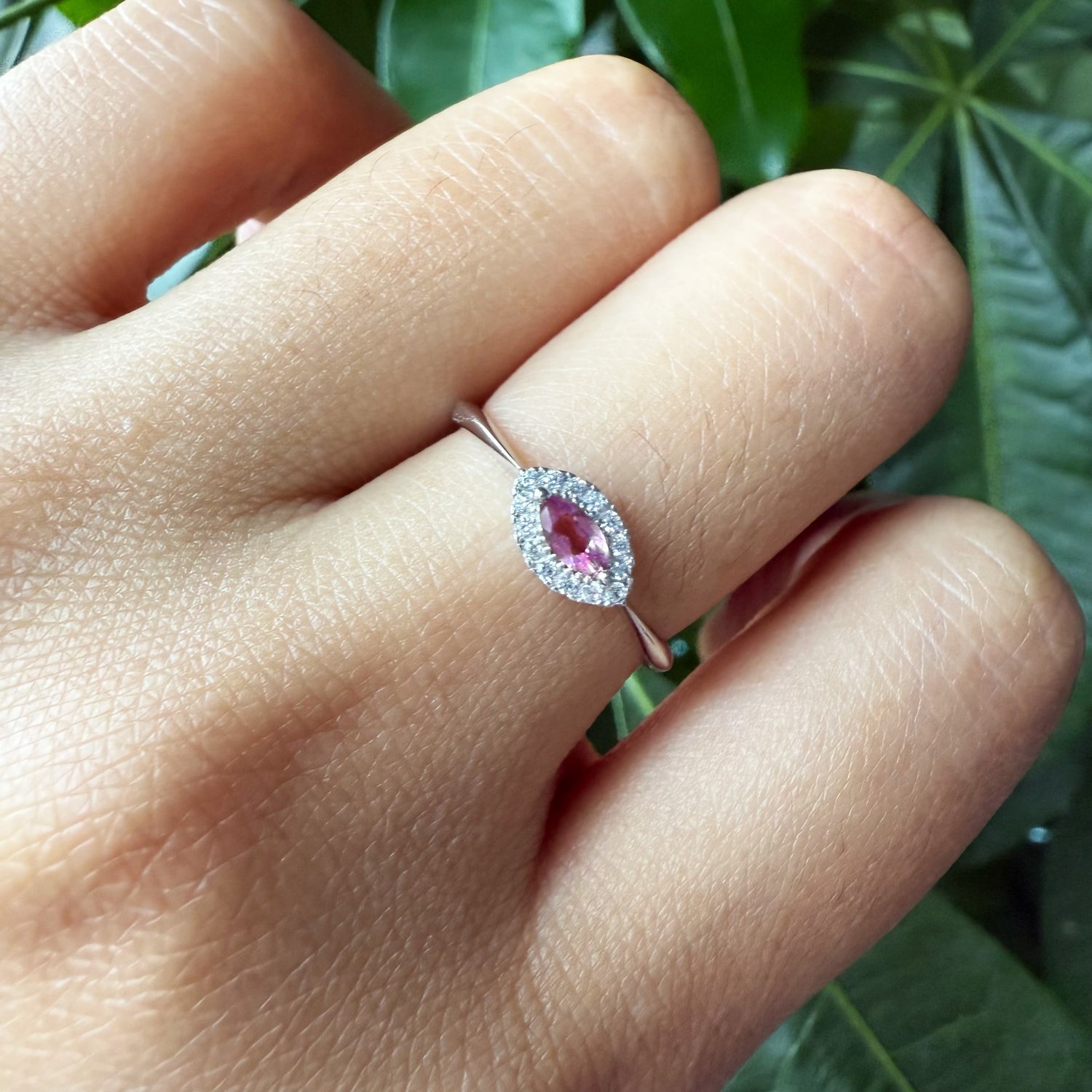 Natural Marquise Tourmaline Sterling Silver Halo Ring