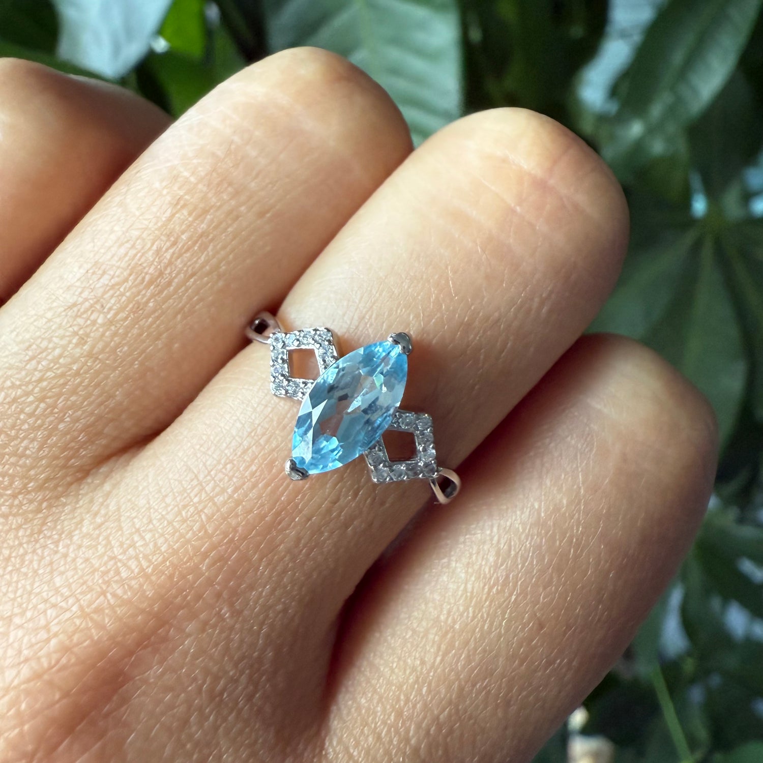 Natural Marquise Sky Blue Topaz Sterling Silver Ring