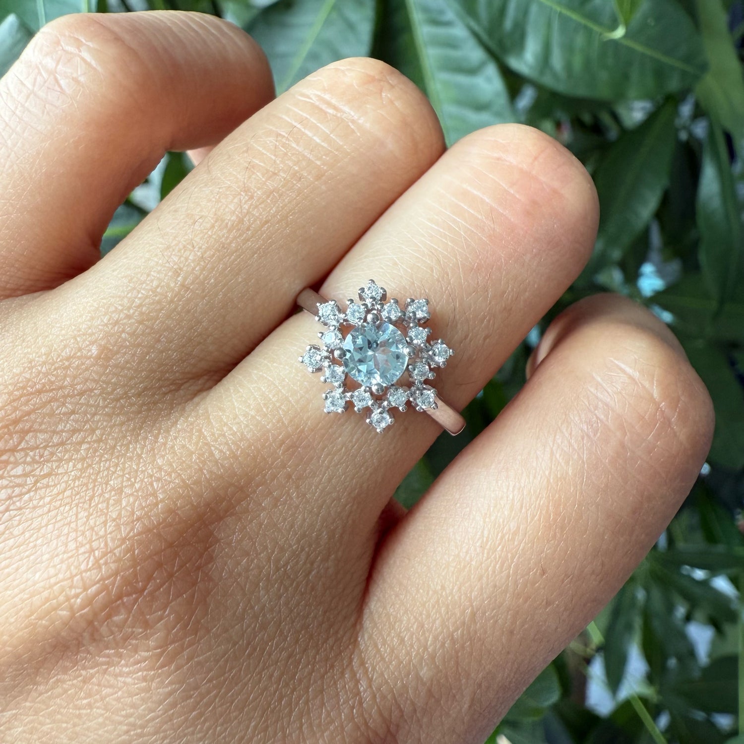Natural Round Shape Aquamarine Sterling Silver Ring
